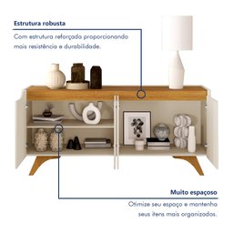 Buffet Aparador 100%MDF 4 Portas Pés em Madeira Maciça 180cm Grécia - 4