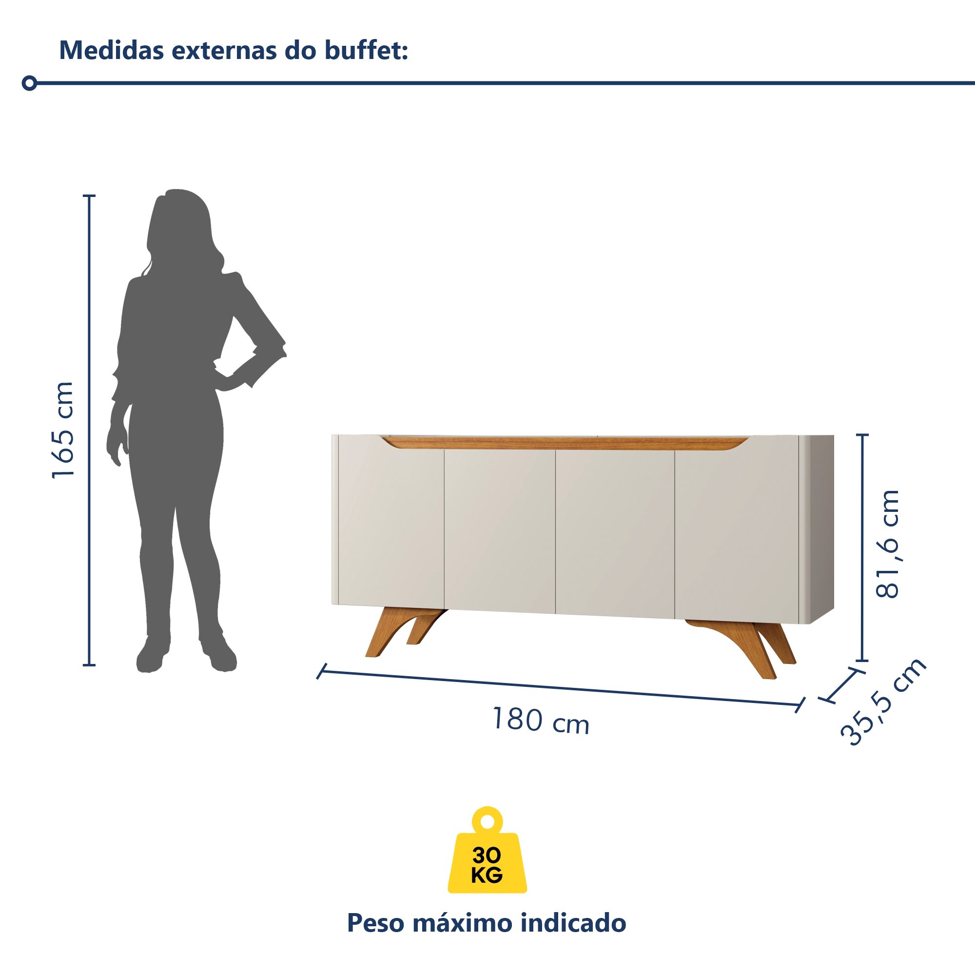 Buffet Aparador 4 Portas 180cm Grécia - 6