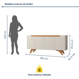 Buffet Aparador 100%MDF 4 Portas Pés em Madeira Maciça 180cm Grécia - 7