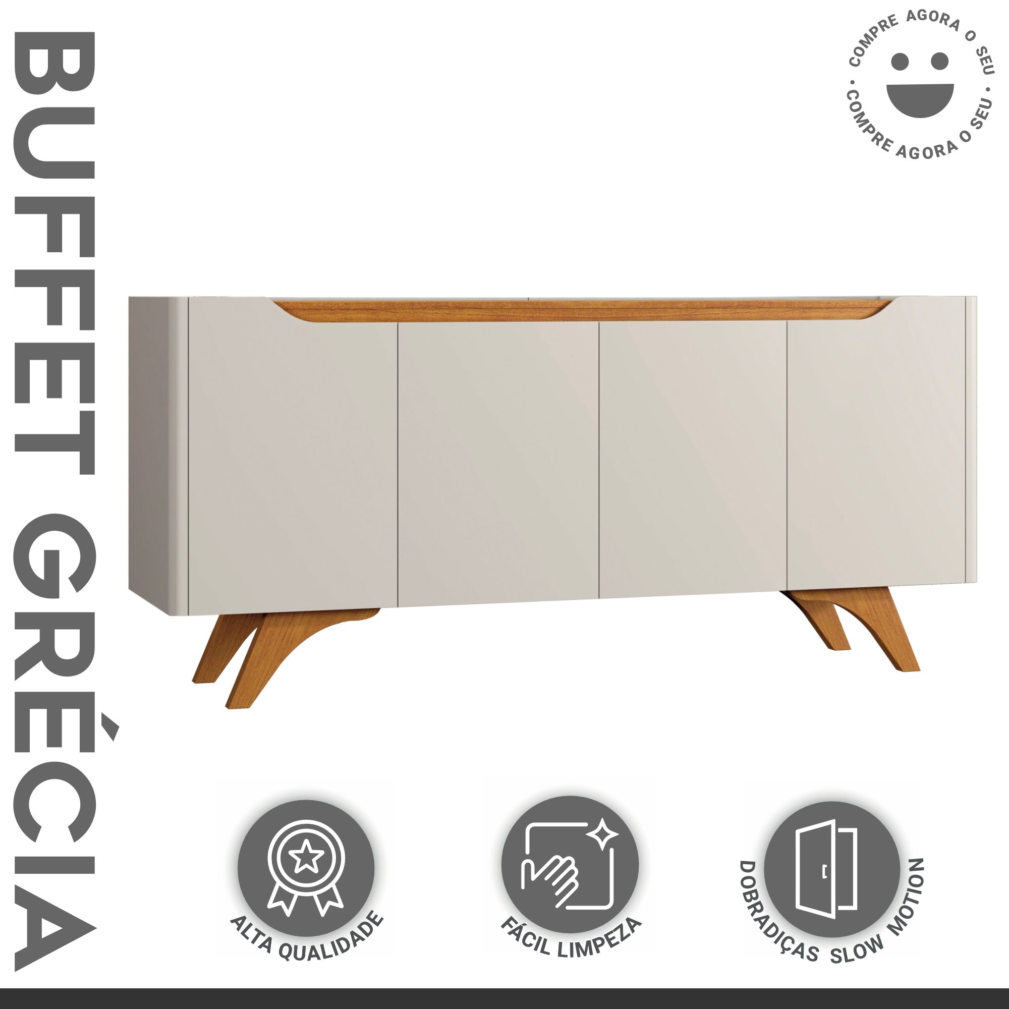 Buffet Aparador 4 Portas 180cm Grécia - 2