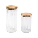 Ver imagem 1 de Kit Pote de Vidro Canelado com Tampa em Bambu 800ml e 1100ml
