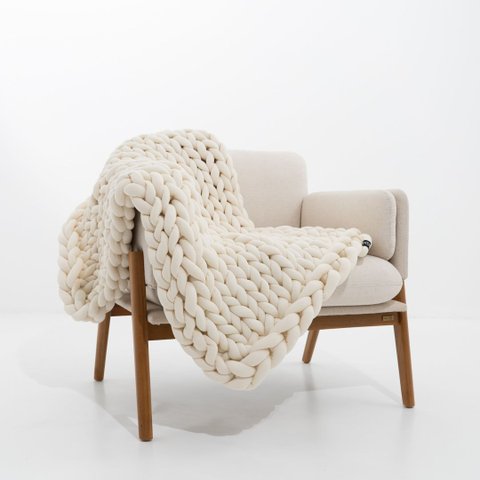 Manta Peseira de Tricot Solteiro/sofá 0,60x1,50m, Cor Off White - Magma Cotton