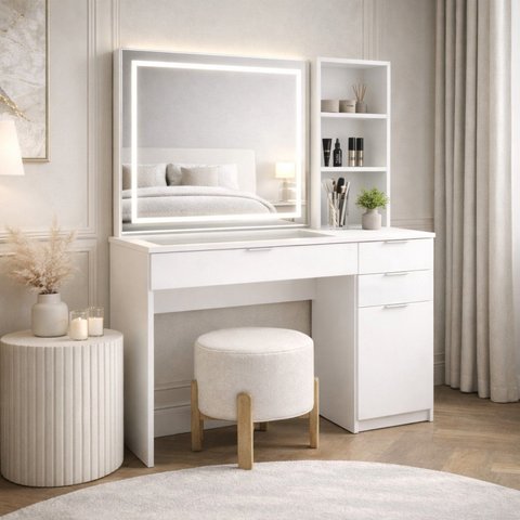 Penteadeira com Led 3 Gavetas 1 Porta e Nichos Bella