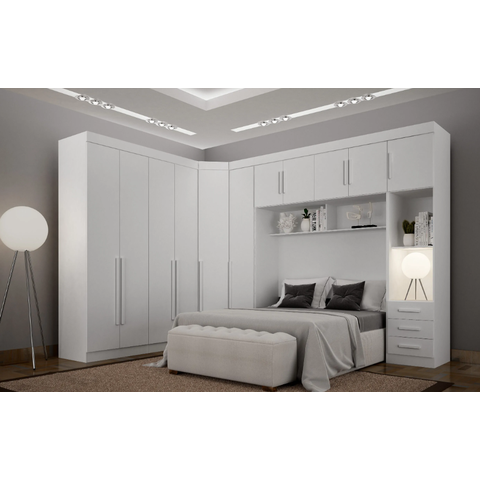 Dormitório Modulado Casal Orion 100% MDF Branco - Leifer
