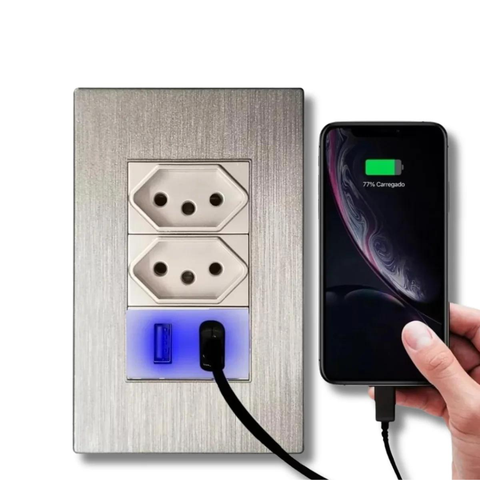 Tomada Usb Universal Duo 2 Tomada de Parede Bivolt Multifuncional com Duas Entrada Usb