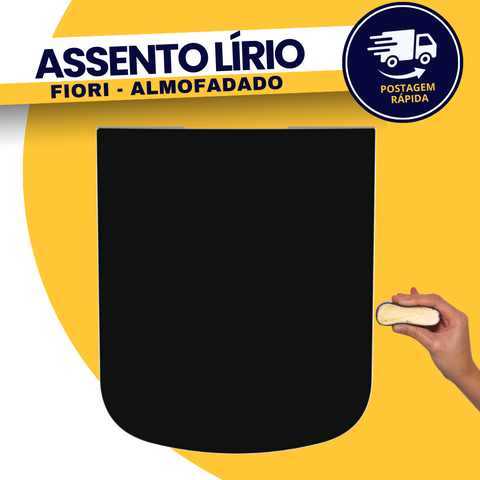 Assento Tampa Vaso Sanitário Lírio Fiori Almofadado Preto Durín