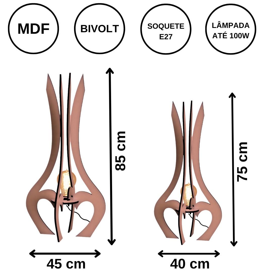 Luminária de Chão Mdf Palace:marrom/kit com 2 - 85x45cm e 75x40cm - 3