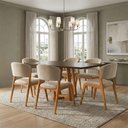 Ver imagem 3 de Conjunto Mesa Julia 1,6m Freijó Pés Cerejeira 6 Cadeiras Kethellen Sala Jantar - Bege Veludo