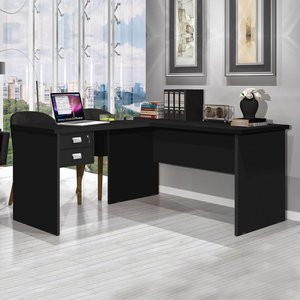 Mesa em L Diretor Preta Para Escritório Office Espaçosa Escrivaninha de Canto - Preto TL