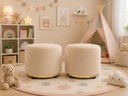 Ver imagem 1 de Kit 2 Puff Infantil Premium - Banquinho Redondo Estofado para Quarto, Sala Pés Antiumidade Bege