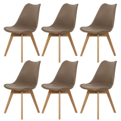 Kit 6 Cadeiras para Jantar Cozinha Saarinen Leda Design Wood Base Madeira Nude