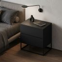 Ver imagem 3 de Criado Mesa de Cabeceira Eros 45cm MDF Preto 2 Gavetas Corrediça Telescópica Pés Ferro