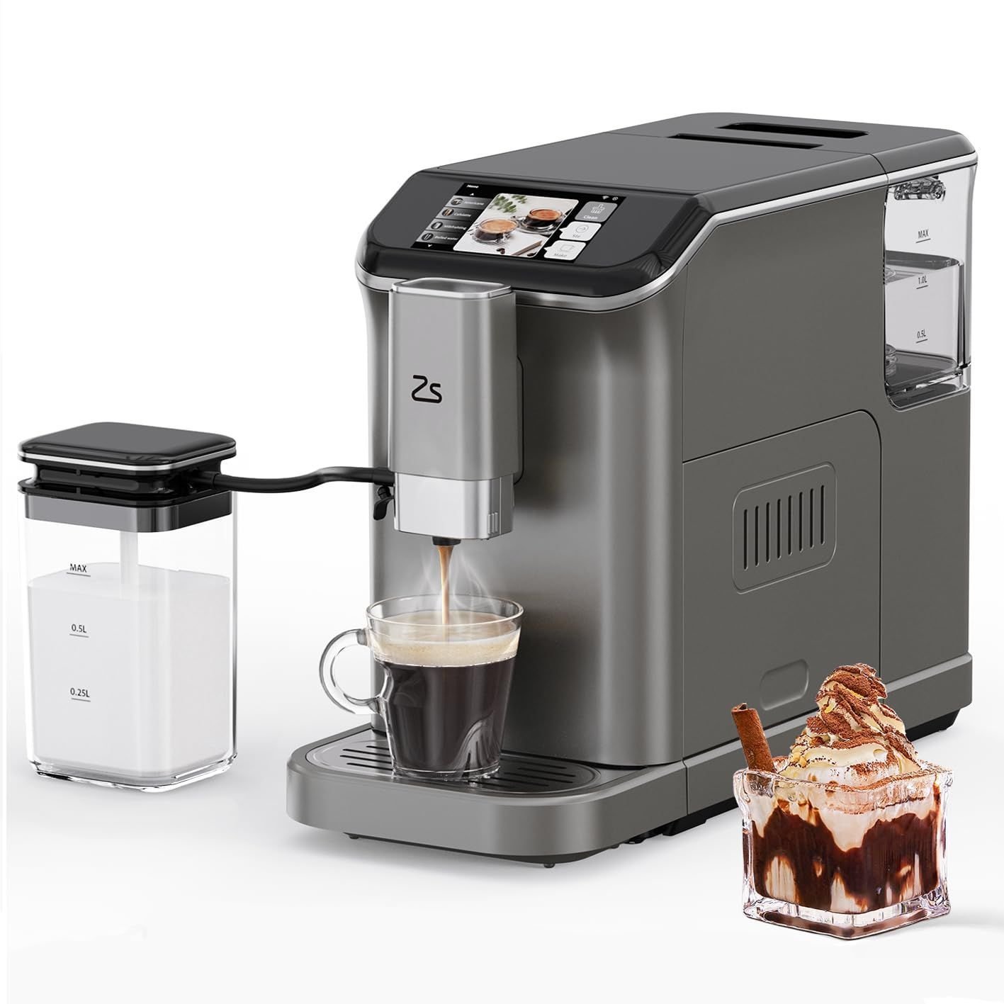 Takywep Máquina de Espresso Automática 20-bar com Moedor e Espumador de Leite (prata)