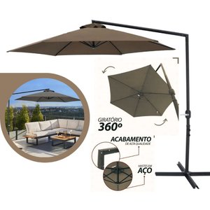 Ombrelone Guarda Sol P/ Espreguiçadeira Bel Veneza 3 Metros Giratorio 360° Reforçado com Manivela e