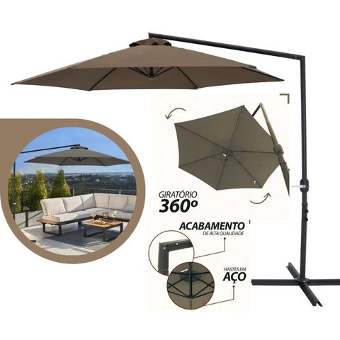 Ombrelone Guarda Sol P/ Espreguiçadeira Bel Veneza 3 Metros Giratorio 360° Reforçado com Manivela e