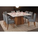 Ver imagem 1 de Conjunto: Mesa Sala Jantar Itália Tampo Madeirado C/ Vidro Curvo 136x136cm e 8 Cadeiras Julia