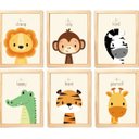 Ver imagem 1 de Quadro Infantil Safari 6 un A4 vidro e pendurador