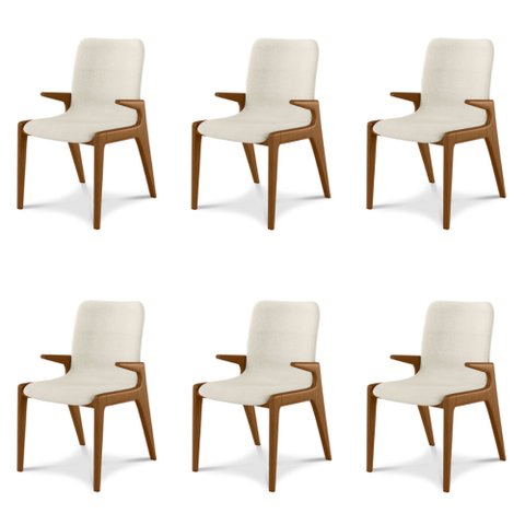 Kit 6 Cadeiras Decorativas Sala de Jantar Madeira Maciça com Braço Pigeon Linho Cinza/Ébano - Gran B