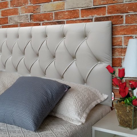 Cabeceira Estofada Casal Capitonê Luna Corino Bege 140 X 80 cm RBL