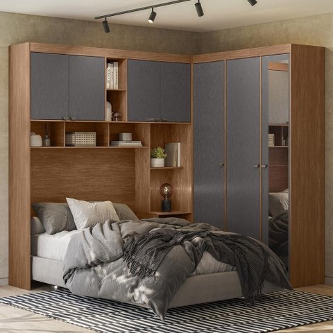 Guarda Roupa Casal Modulado 140cm com Espelho Vincenzo Jatobá/Grafite S01 - Mpozenato