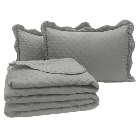 Kit Cobre Leito Colcha Perone Casal Padrão Dupla Face Toque de Pluma Micro Percal 300 Fios 3 Peças -