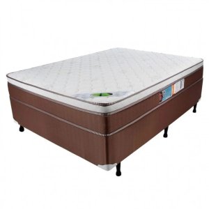Base Box Casal Caribe + Colchão Molas Ensacadas One Side Caribe 66x138x188 Marrom/creme