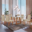 Ver imagem 1 de Conjunto Sala de Jantar Mesa Viena Madeira Maciça 160x90cm Tampo Retângular Vidro Off White com 6 Ca