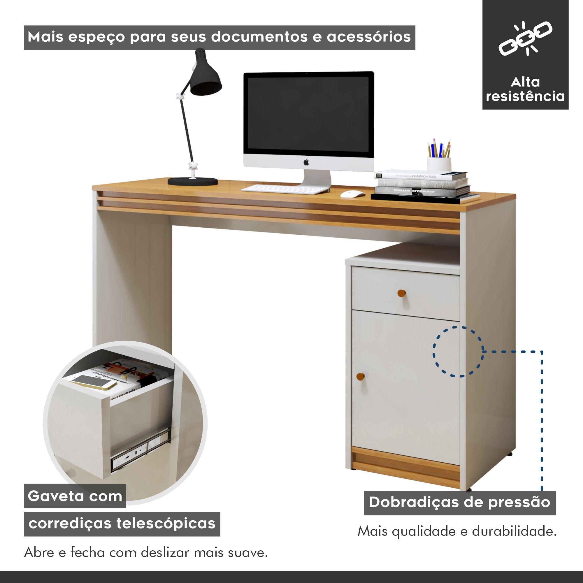 Escrivaninha 120cm 1 Porta 1 Gaveta 100% MDF Madrid - 5