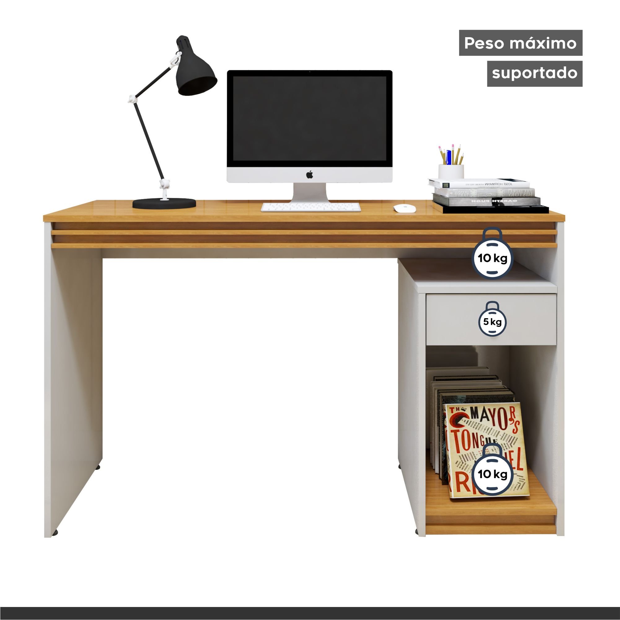 Escrivaninha 120cm 1 Porta 1 Gaveta 100% MDF Madrid - 7