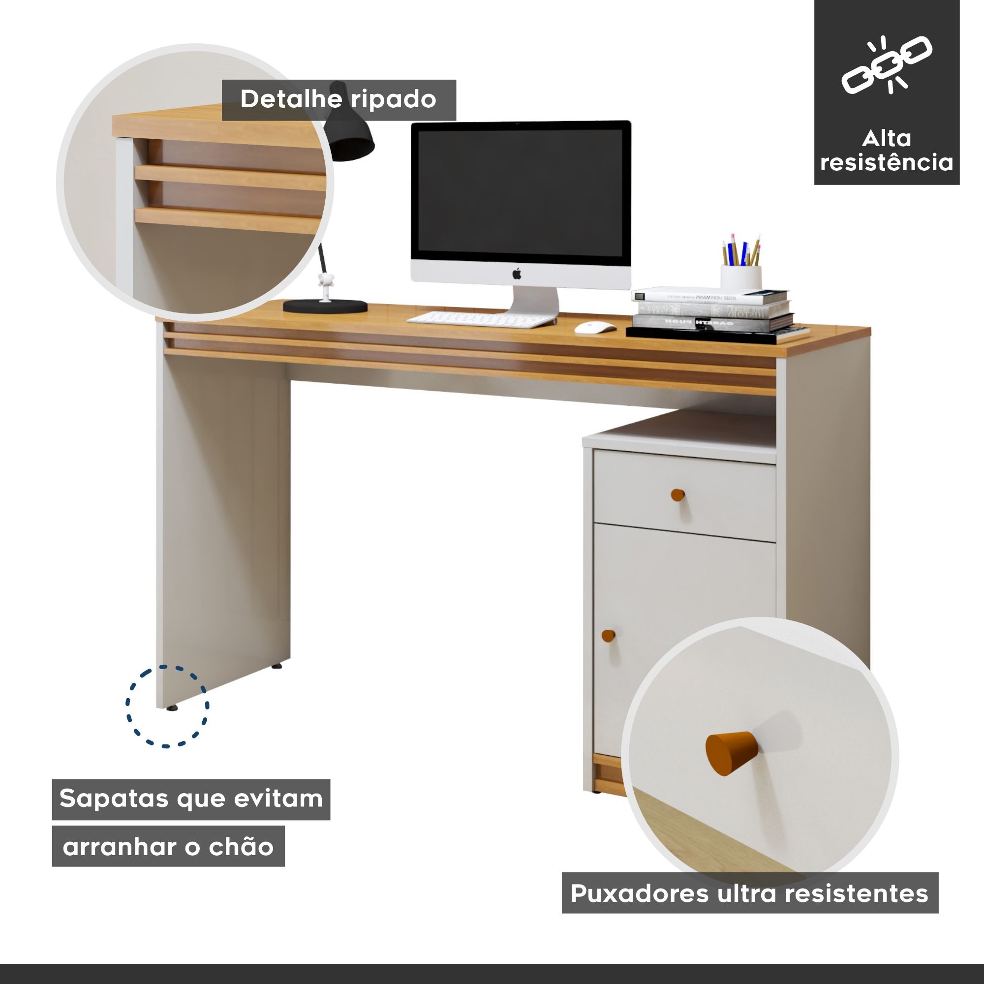 Escrivaninha 120cm 1 Porta 1 Gaveta 100% MDF Madrid - 4