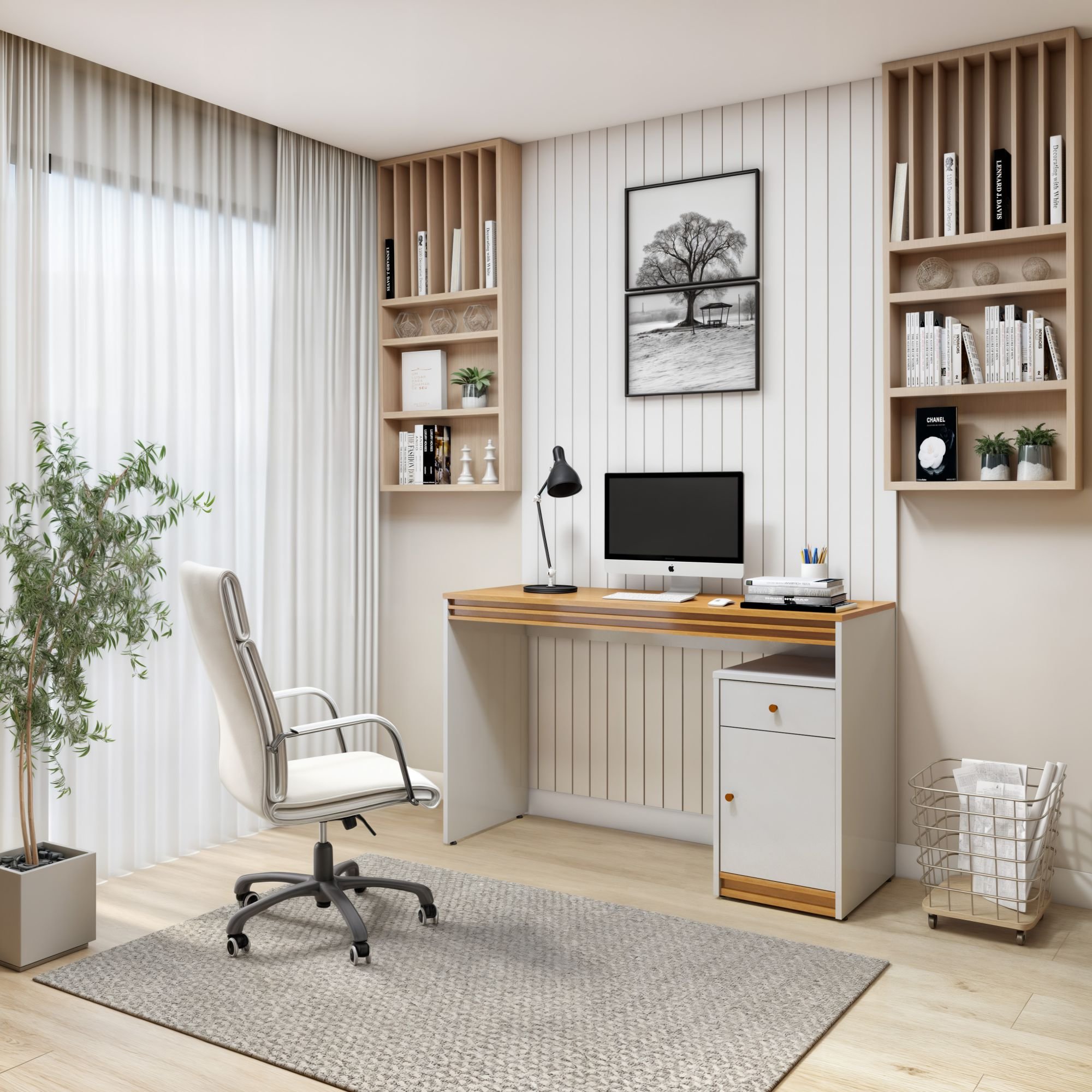 Escrivaninha 120cm 1 Porta 1 Gaveta 100% MDF Madrid - 1