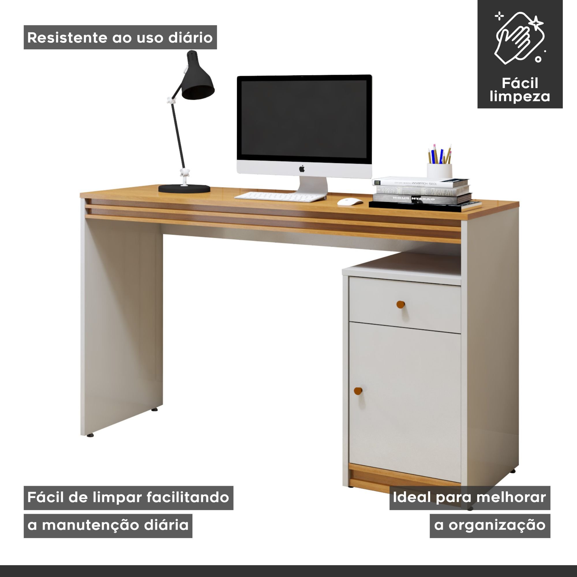Escrivaninha 120cm 1 Porta 1 Gaveta 100% MDF Madrid - 6