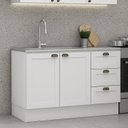 Ver imagem 1 de Balcão 2 Portas 3 Gavetas 120cm Americano 100% MDF sem Tampo Provençal Branco/Fosco