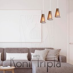 Luminaria Pendente Tripla Koni E27 Madeira Mdf Cq Desmontada:branco - 3