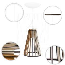 Luminaria Pendente Tripla Koni E27 Madeira Mdf Cq Desmontada:branco - 6