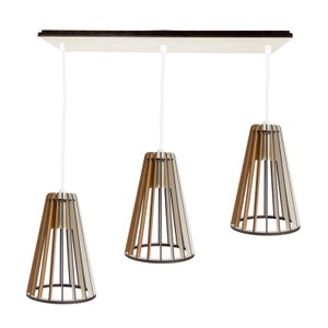 Luminaria Pendente Tripla Koni E27 Madeira Mdf Cq Desmontada:branco