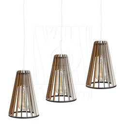 Luminaria Pendente Tripla Koni E27 Madeira Mdf Cq Desmontada:branco - 4