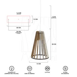 Luminaria Pendente Tripla Koni E27 Madeira Mdf Cq Desmontada:branco - 8