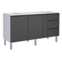 Ver imagem 1 de Gabinete para Cozinha Ga em Aço 1.58 Cm com Puxadores e Pés em Aluminío 3 Gavetas com Corrediças Tel