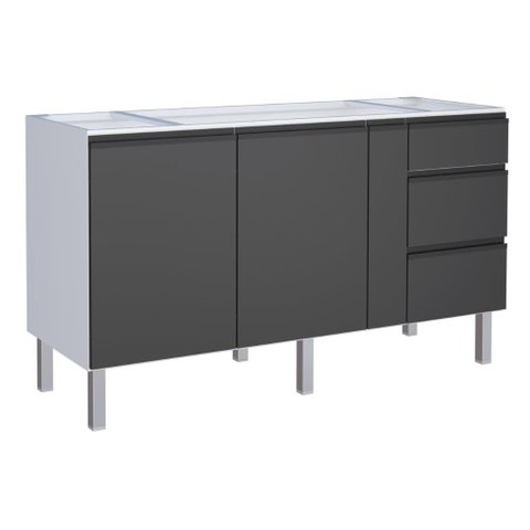 Gabinete para Cozinha Ga em Aço 1.58 Cm com Puxadores e Pés em Aluminío 3 Gavetas com Corrediças Tel