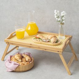 BANDEJA COM PÉS DOBRÁVEIS DE BAMBU PALHINHA 50CM - OIKOS - 2