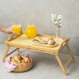 BANDEJA COM PÉS DOBRÁVEIS DE BAMBU PALHINHA 50CM - OIKOS - 3