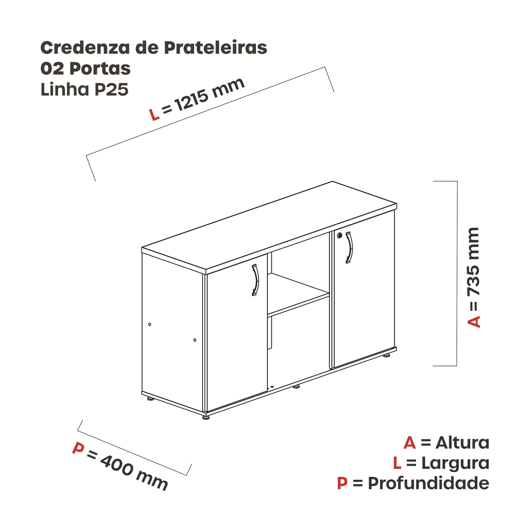 Armário para Escritório Baixo 2 Portas com Chave Semi Aberto P25  - 2