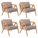 Ver imagem 1 de Kit 4 Poltronas Decorativas para Sala Estar Pietra Estrutura de Madeira L02 Linho Bege - Lyam