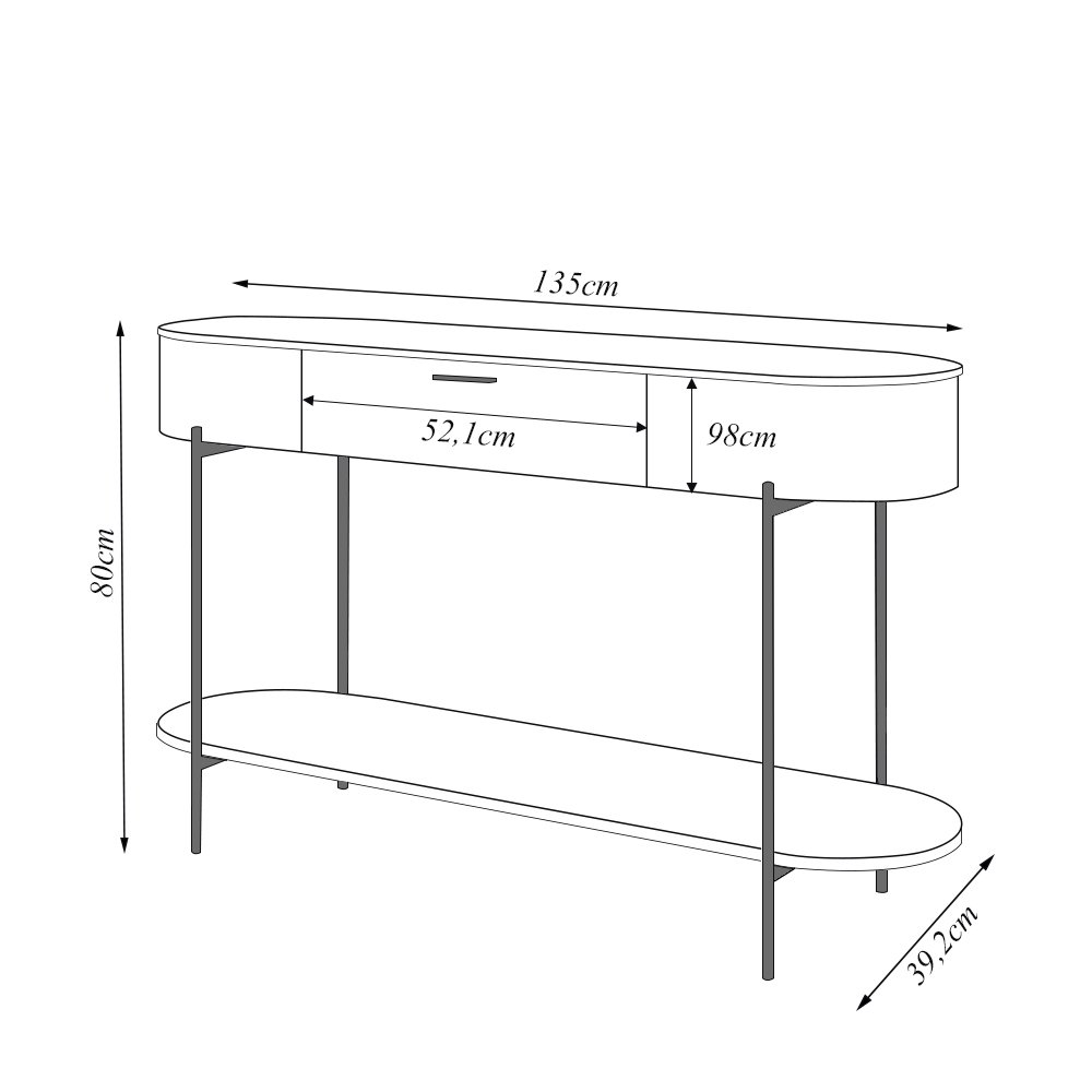 Aparador Decorativo Amanda 1 Gaveta e 1 Prateleira Pés Metálicos Dourados Fendi/quartzo G18 - Gran B - 4