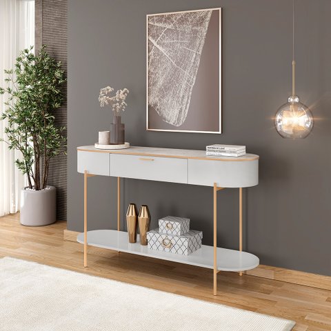 Aparador Decorativo Amanda 1 Gaveta e 1 Prateleira Pés Metálicos Dourados Fendi/quartzo G18 - Gran B