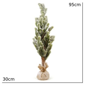 Arvore Topiaria Natalina com Base Juta Verde e Branco 95cm