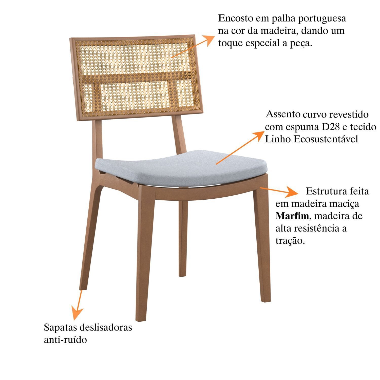 Conjunto 4 Cadeiras Madeira Maciça Esparta Encosto Tela Assento Linho - 5