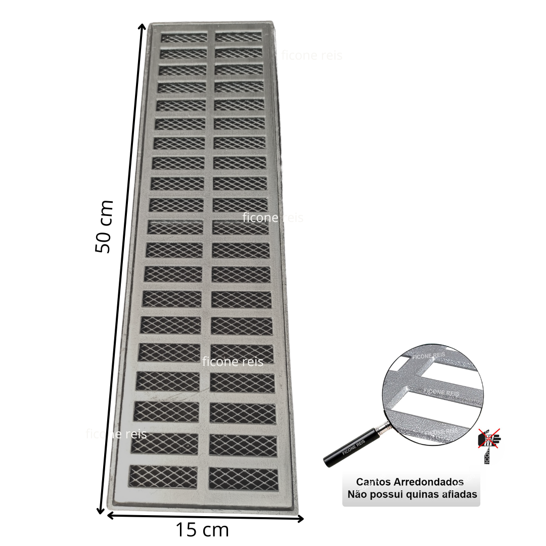 Kit 1 metro Grelha Pluvial 15X50 Alumínio Com Aro E Tela Anti Escorpião ( 2 peças 15x50) - 8