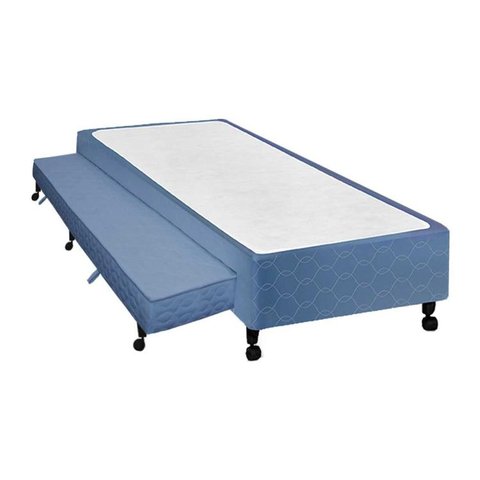 Cama Box Base c/Auxiliar Solteiro Poli Tecido Blue (88x188x27) - Castor